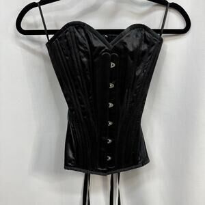 Vintage Goth Aster Black Corset Lace Up Sweetheart Neck Front Metal Hooks 18